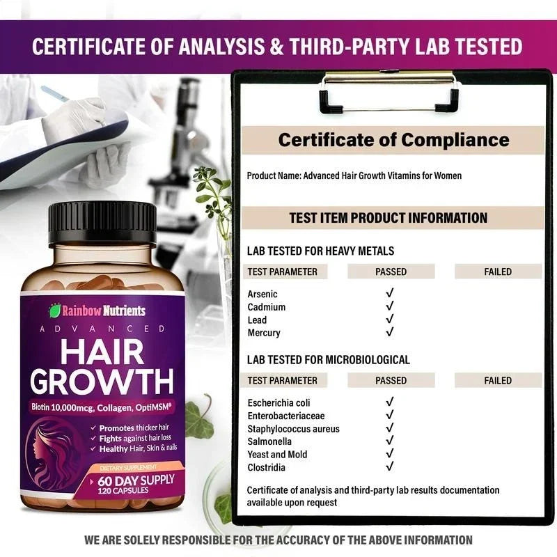 24-in-1 Advanced Hair Growth Vitamins | Biotin 10,000mcg, Collagen