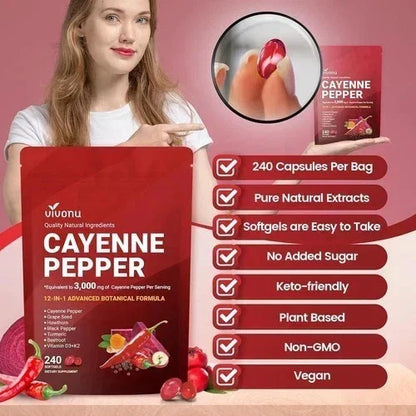Cayenne Pepper Softgels Supplement, Supports Leg Vein, 240 Softge /1 Bag....