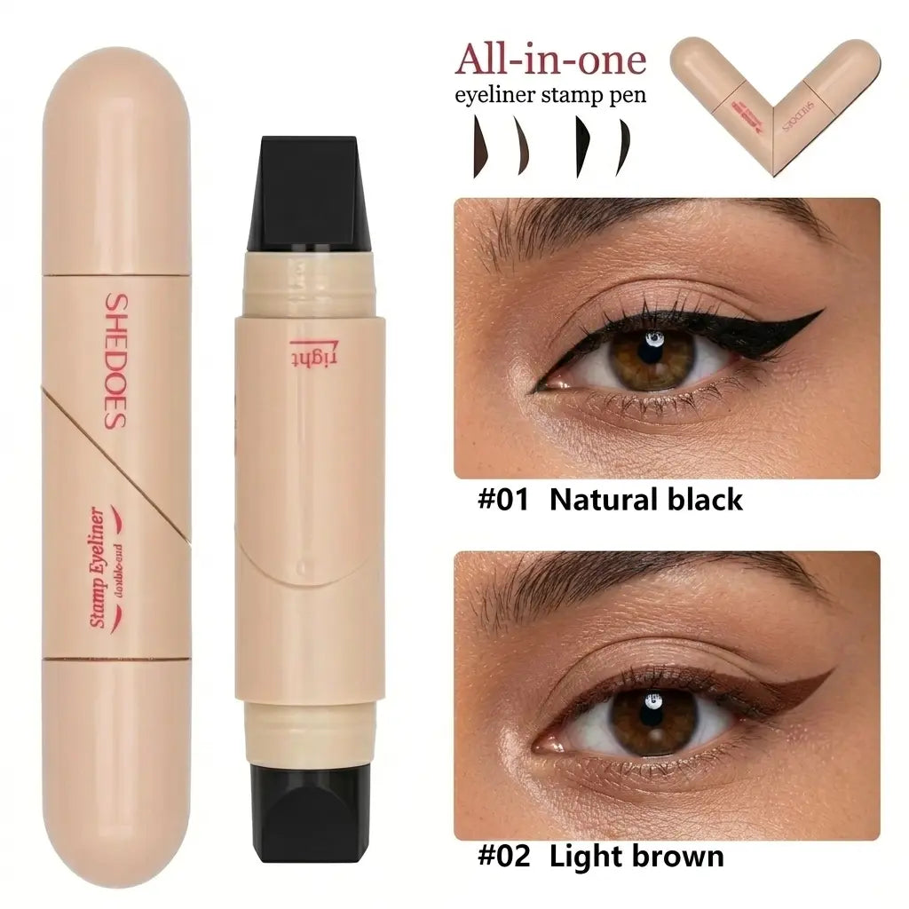 2-in-1 90° Rotating Winged Eyeliner Stamp Pen, Dual-Ended Eyeliner Shades Pen with Built-In Liner - Smooth, Aesthetic, Youth-Focused, Waterproof, Long-Lasting, Precision Tool for All Eye Shapes & Everyday Clean Girl (Natural Light Brown & Black)