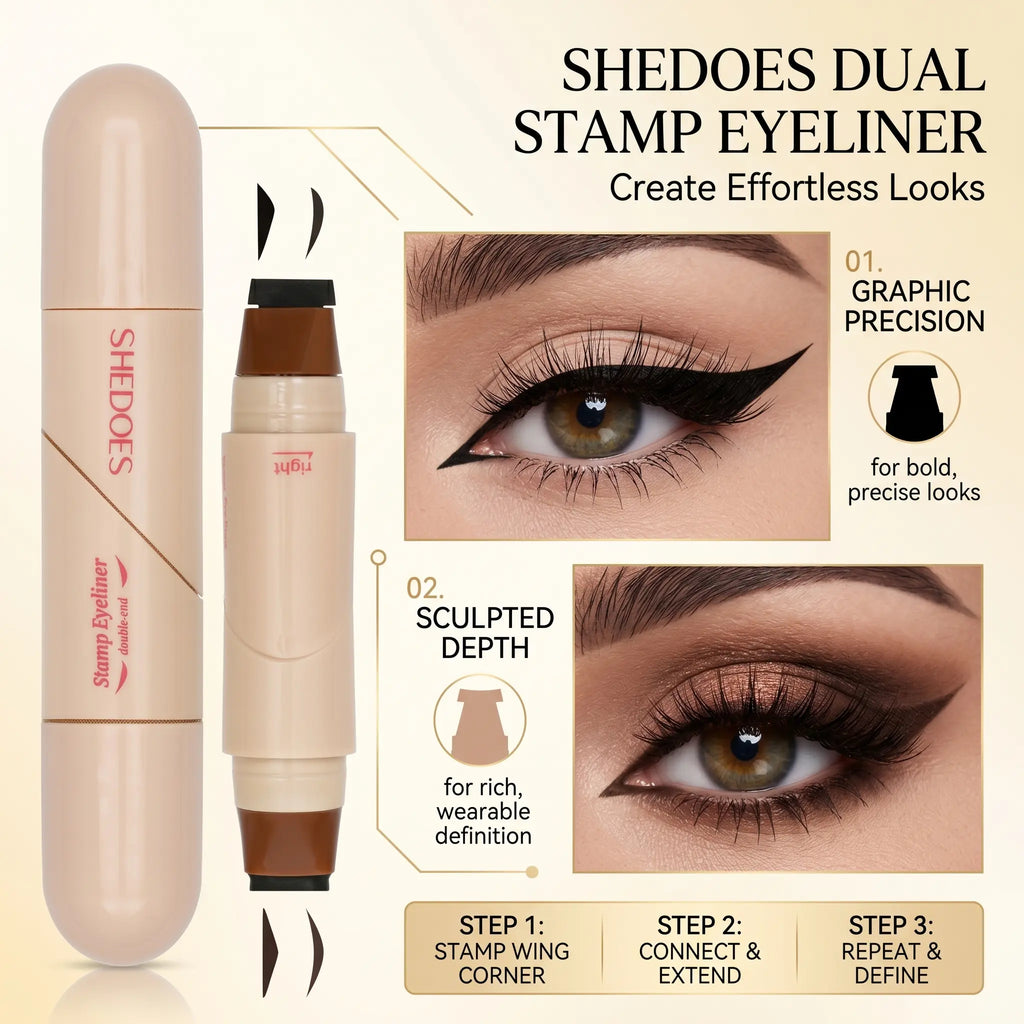 2-in-1 90° Rotating Winged Eyeliner Stamp Pen, Dual-Ended Eyeliner Shades Pen with Built-In Liner - Smooth, Aesthetic, Youth-Focused, Waterproof, Long-Lasting, Precision Tool for All Eye Shapes & Everyday Clean Girl (Natural Light Brown & Black)