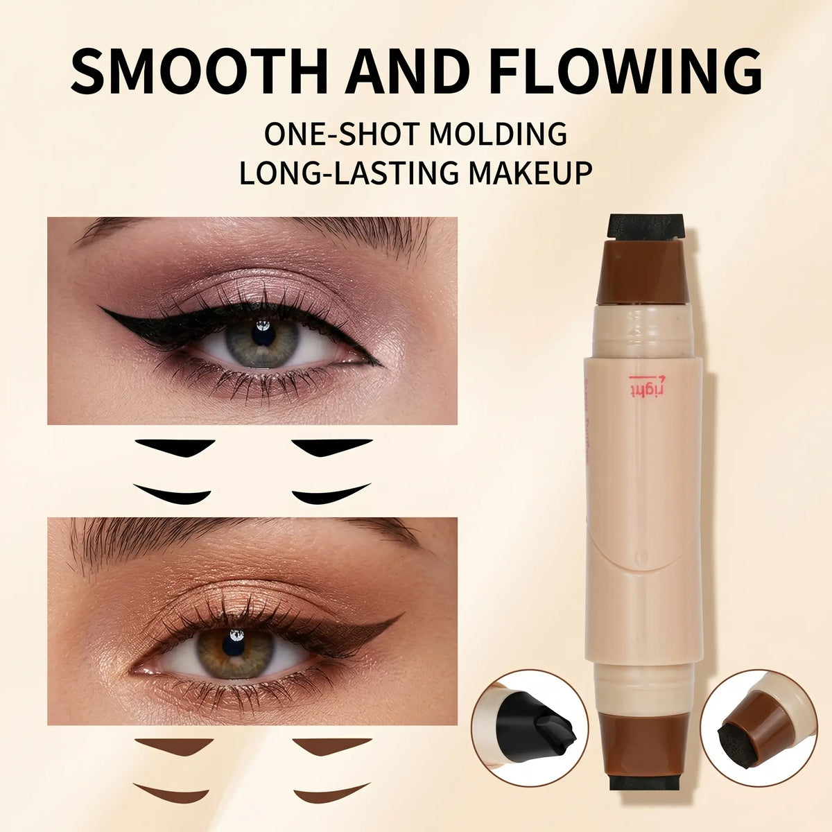 2-in-1 90° Rotating Winged Eyeliner Stamp Pen, Dual-Ended Eyeliner Shades Pen with Built-In Liner - Smooth, Aesthetic, Youth-Focused, Waterproof, Long-Lasting, Precision Tool for All Eye Shapes & Everyday Clean Girl (Natural Light Brown & Black)
