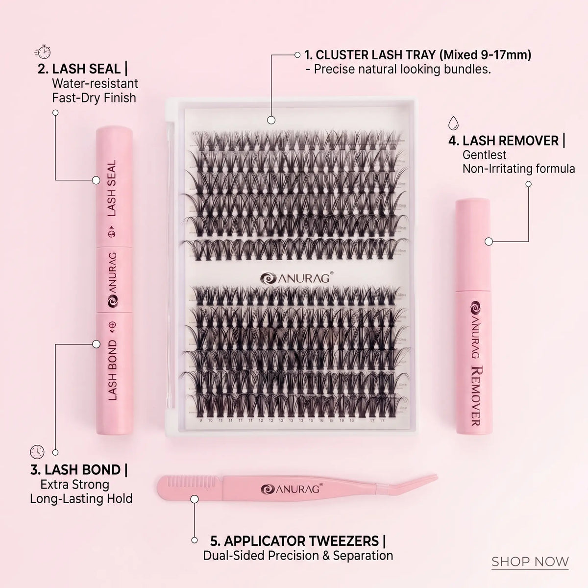 sohochic DIY Lash Cluster Kit for Beginners - 240 Pcs D Curl 9-17mm DIY Volume Eyelashes, Gentle Remover, No-Damage Adhesive, Sealant, Tweezers, 7+ Days Wear, Longer Looking/Dramatic/Anime Lashes, Salon-Like Flawless Look at Home