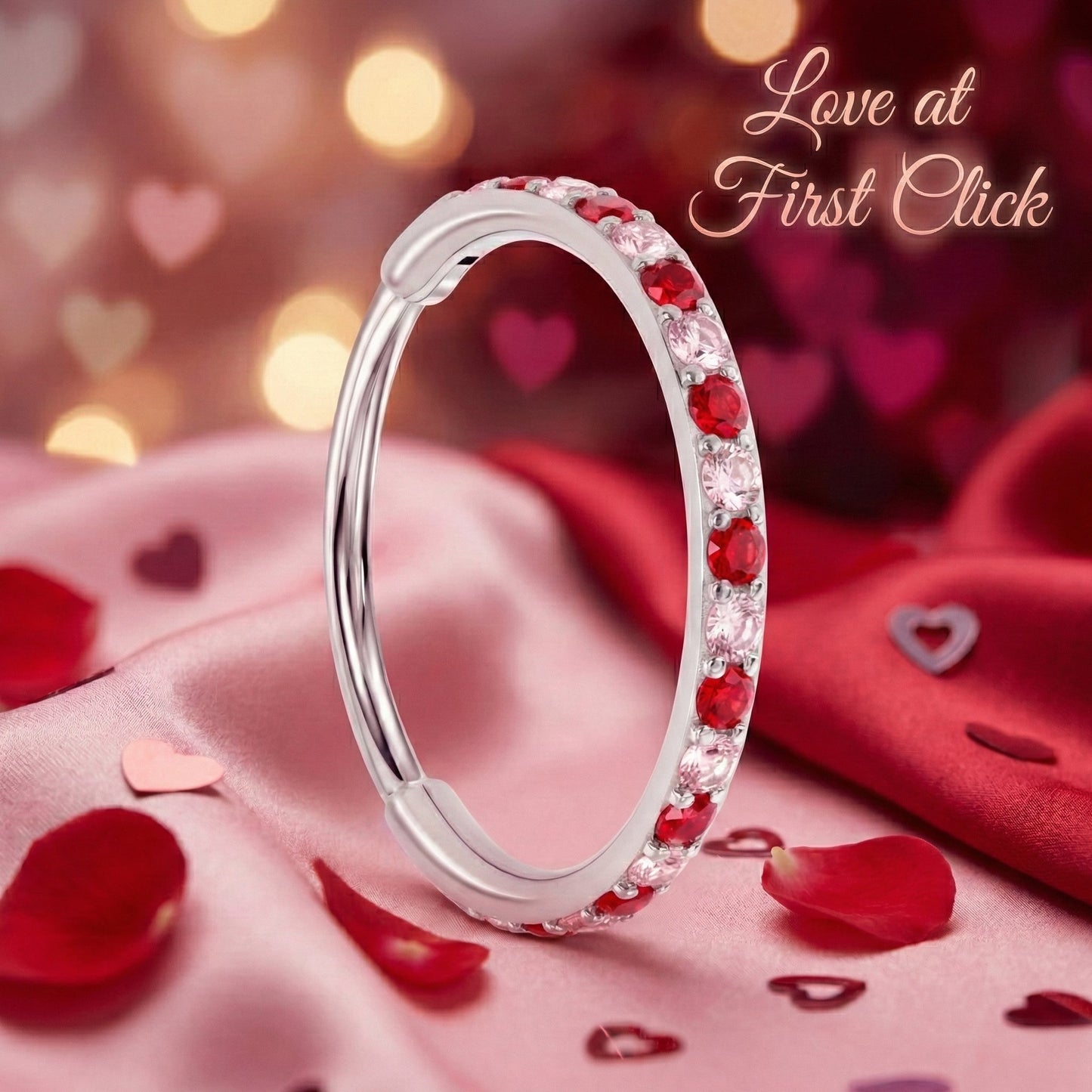 20G Micro Gem Titanium Hinged Nose Hoop - Pink Red Nose Ring